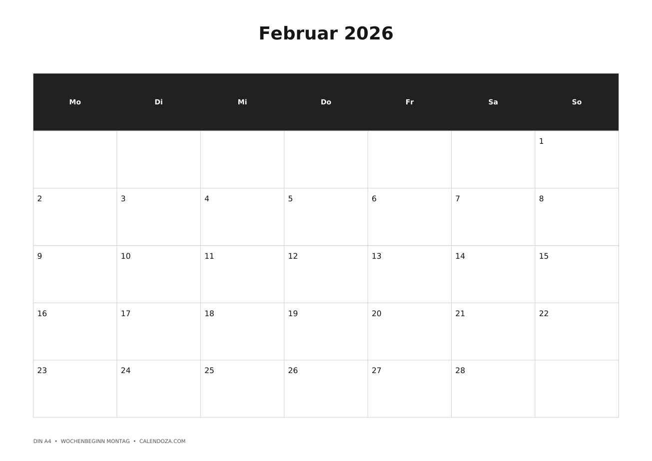 Kalender 2026 3 Kalender Februar 2026 zum Ausdrucken