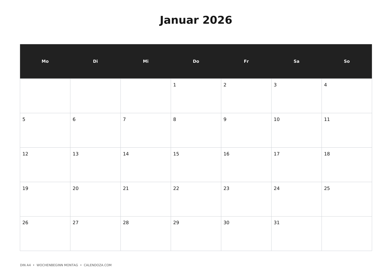 Kalender 2026 2 Kalender Januar 2026 zum Ausdrucken