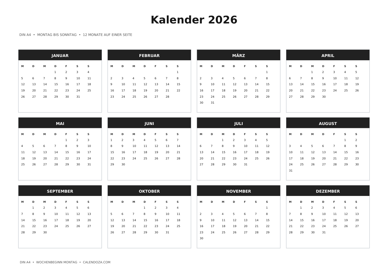 Kalender 2026 1 Jahreskalender 2026