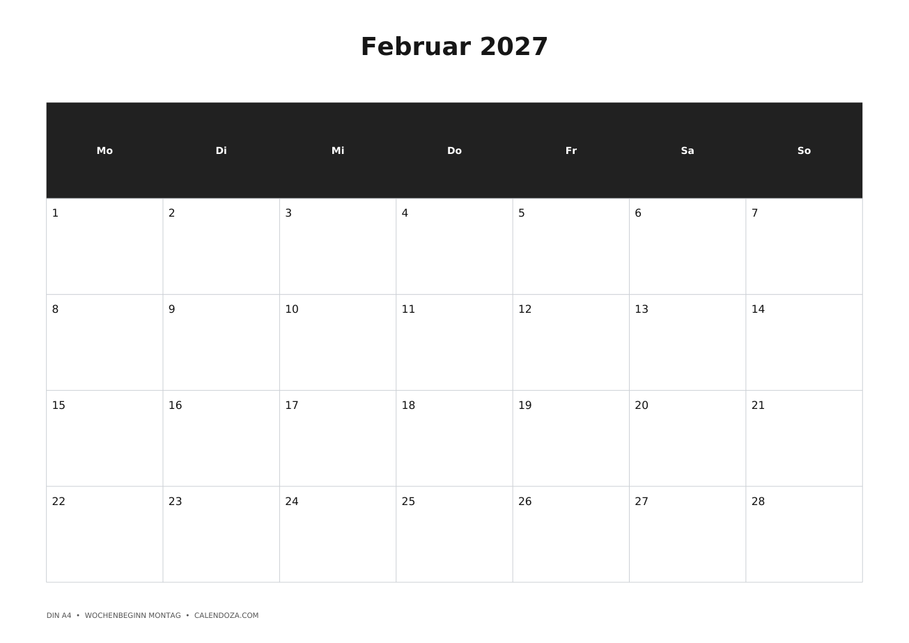 Kalender kostenlos zum Ausdrucken 6 Kalender Februar 2027 zum Ausdrucken