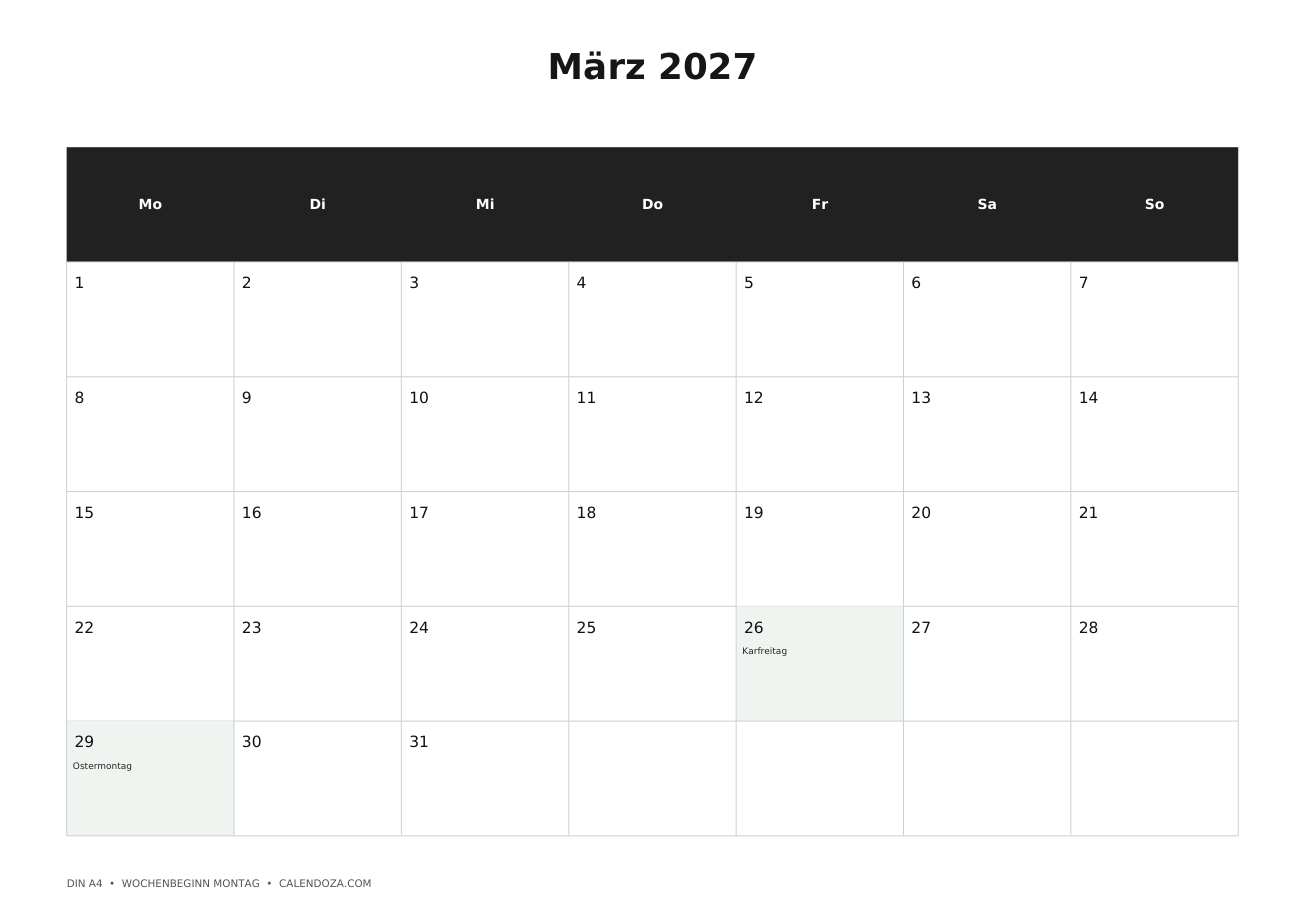 Kalender März 2027 5 Kalender März 2027 Mit Feiertagen als PNG