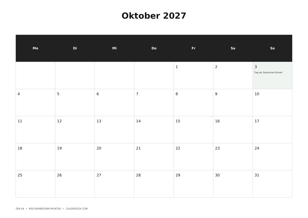 Kalender Oktober 2027 5 Kalender Oktober 2027 Mit Feiertagen als PNG