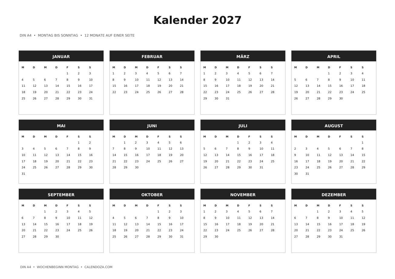 Kalender 2027 1 Jahreskalender 2027