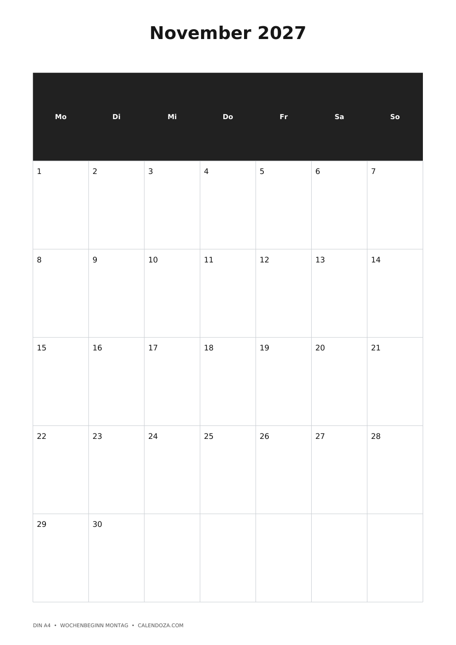 Kalender November 2027 2 Kalender November 2027 Hochformat als PNG