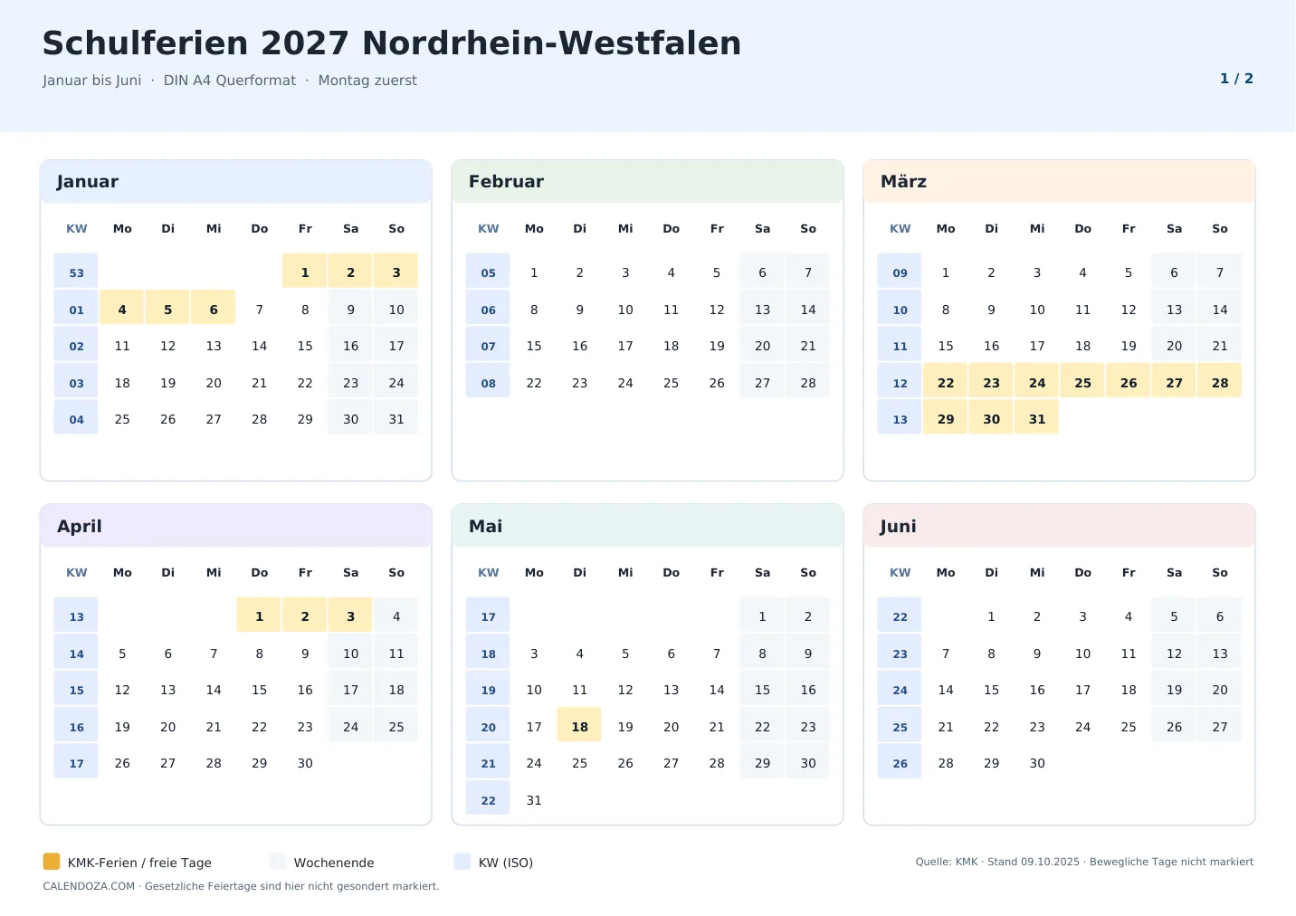 Schulferien NRW 2027: Alle Termine & PDF-Kalender