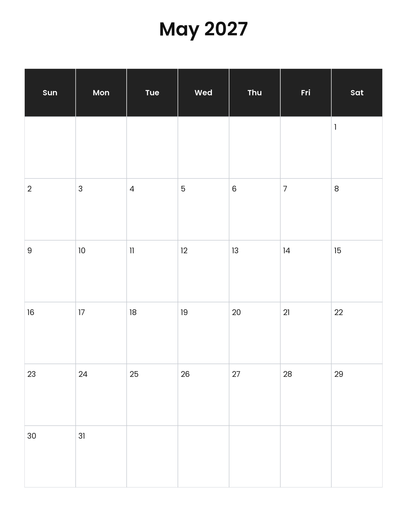 May 2027 Calendar (Free Printable) 4 May 2027 vertical calendar