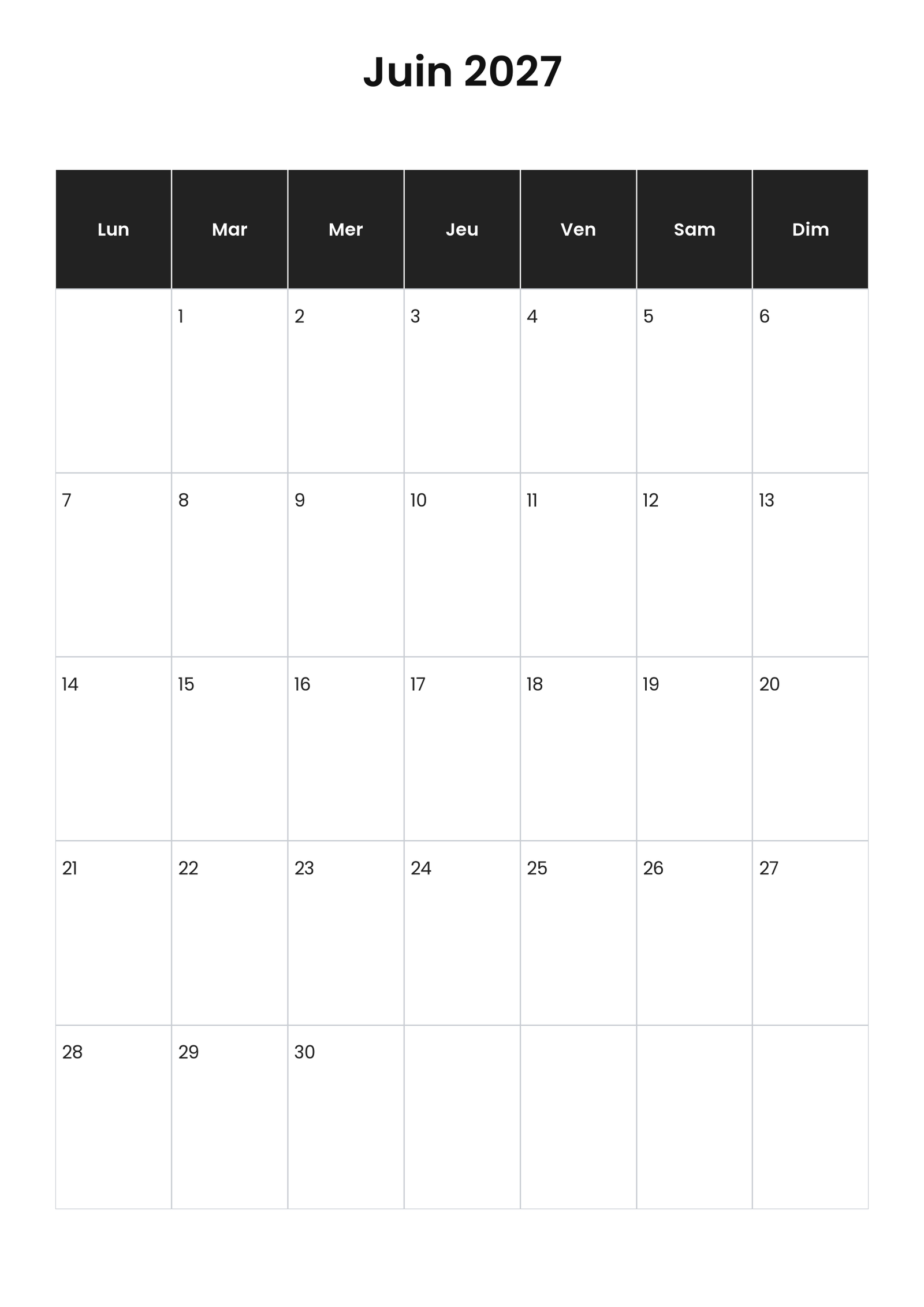 Calendrier juin 2027 2 Calendrier juin 2027 vertical